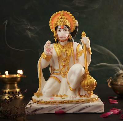 krishnagallery1 Hanuman Ji Statue Murti Marble Finish , Hanuman Idol Decorative Showpiece  -  23 cm(Marble, Multicolor)