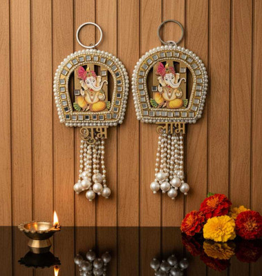 Riva collection Shubh Labh Decorative Door Hanging with Lord Ganesha | Diwali Decor (Set of 2) Decorative Showpiece  -  17.5 cm(Plastic, Gold)