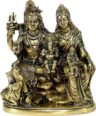 BUY N RELAX Brass Shiv Pariwar - Shiva Family - Shiv Parvati Shiva Bholenath Shankar Parvati Decorative Showpiece  -  10 cm(Brass, Gold)