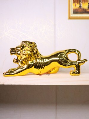 Elegant Lifestyle Lion Figurine Office Car Dashboard Home Decor, Art Craft Animal Statue/Sculpture Decorative Showpiece  -  7 cm(Polyresin, Gold)