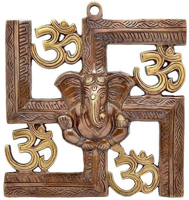 JaipurCrafts Premium Lord Swastik Om With Ganesha Wall Hanging for Home/Office Wall Decor Decorative Showpiece  -  22.86 cm(Aluminium, Metal, Copper)