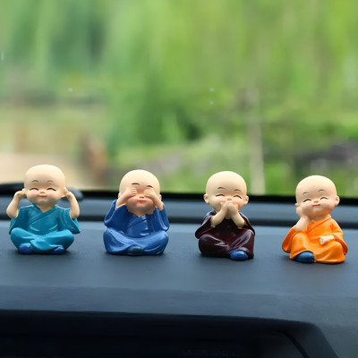 ThirtyMint Mini Zen Baby Monk Collection pack of 4 Decorative Showpiece  -  6 cm(Polyresin, Light Blue, Blue, Brown, Orange)
