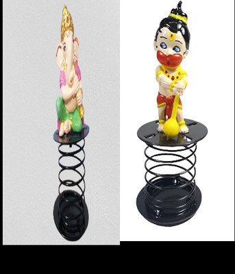 MITTRA Premium Quality Bal Hanuman and Basuri Ganesha Fun Spring Idol Decorative Showpiece  -  10 cm(Polyresin, Multicolor, Yellow)