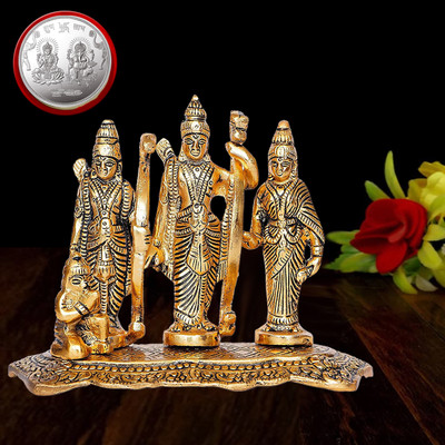 Kitlyn Ram Darbar/ Ram Sita Laxman and Hanuman Figurine -Laxmi Ganesh Silver Pooja Coin Decorative Showpiece  -  12 cm(Metal, Gold)