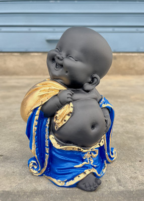Royalbox Laughing Buddha with Money Potli for Wealth and Business Decorative Showpiece Decorative Showpiece  -  15 cm(Polyresin, Blue)