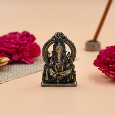 Murliwala Ganesha Idol for Car Dashboard & Home Temple (Heena) Decorative Showpiece  -  6 cm(Metal, Light Green)