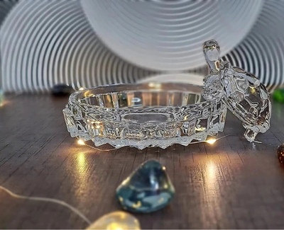 Advya Trading Crystal Turtle Tortoise with Plate for Good Luck Vastu Feng Shui Decorative Showpiece  -  13 cm(Crystal, White)