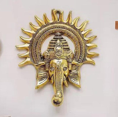 ARV Handicrafts Metal Ganesh Wall Hanging for Home Decor /Wall Hanging Kiran Ganesh/Suraj Ganesh Decorative Showpiece  -  23 cm(Metal, Gold)