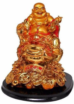 NITIN COLLECTION FENGSHUI/VASTU LAUGHING BUDDHA ON FROG Decorative Showpiece  -  9 cm(Polyresin, Multicolor)