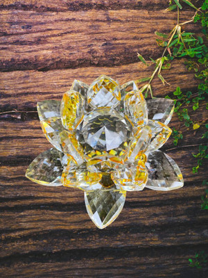 UPTKE yellow feng shui crystal lotus Decorative Showpiece  -  4 cm(Glass, Yellow)