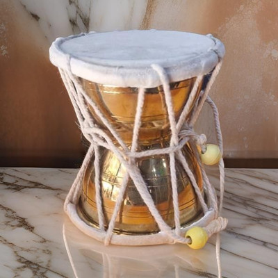 Vishal Murti Puja Bhandar Antique Brass Damru – Lord Shiva Puja Instrument and Home Décor Showpiece Decorative Showpiece  -  10 cm(Brass, Gold)