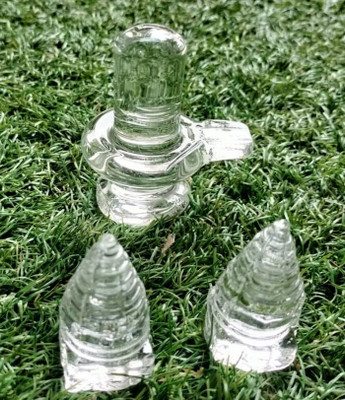 Firmus Handicraft Shivaling/shivling Statue for Home Temple with Shree Yantra pack 2 Decorative Showpiece  -  8 cm(Crystal, Clear)