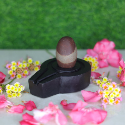 Neelkanth Shivling Stone Original Small Narmada Shivling / Natural Narmadeshwar Shivling For Home Decorative Showpiece  -  4 cm(Stone, Black, Brown)