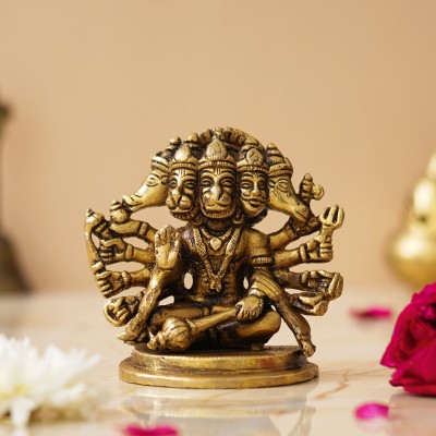 shyam antique creation Panchmukhi Hanuman Ji Sitting Murti Five Face Balaji Maharaj Idol Statue Decorative Showpiece  -  9.525 cm(Brass, Gold)