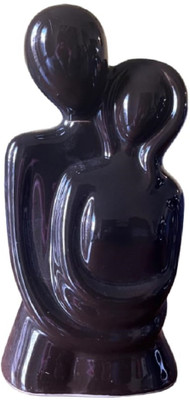 VIBHSA Love Statue Hugging Couple Ceramic Decor Romantic Ornament Figurine Decorative Showpiece  -  25 cm(Ceramic, Black)