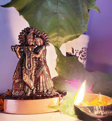 SBBCO Radhakrishan Idol 12cm Copper Finish for Home/temple/car/office/pooja Decorative Showpiece  -  12 cm(Metal, Brown)