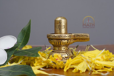 nath enterprises Brass Shivling For Pooja Small Premium Lord Shiva Shivlingam Decorative Showpiece  -  4.5 cm(Brass, Yellow)