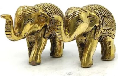 pranchi Brass Elephant Pair Showpiece | Golden Finished Handcrafted Elephant Decorative Showpiece  -  15 cm(Brass, Gold)