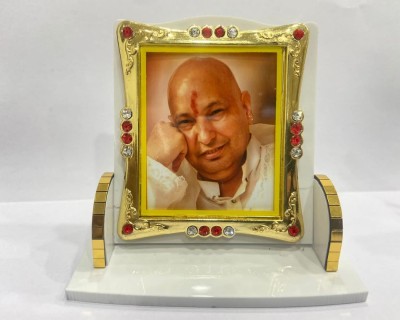 shukrana Blessings Hub Office Table Photo Frame (Guruji Face) Decorative Showpiece  -  60 cm(Stone, White, Gold)