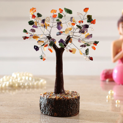 Salvation Gems 7 Chakra Crystal Tree Decorative Showpiece  -  28 cm(Crystal, Multicolor)