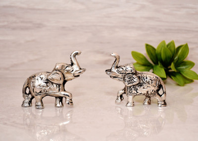 WALLSTORE Feng Shui Showpieces Elephant Trunk Up Decorative Items Elephant Statue Home Decorative Showpiece  -  6 cm(Metal, Silver)
