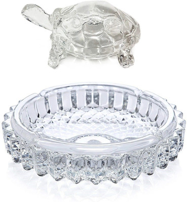 IndusBay Imported Crystal Glass Turtle-Tortoise For Feng Shui And Vastu-Best Gift For Blessing Career and Luck -With Pond-Pot Decorative Showpiece  -  13 cm(Glass, Clear)