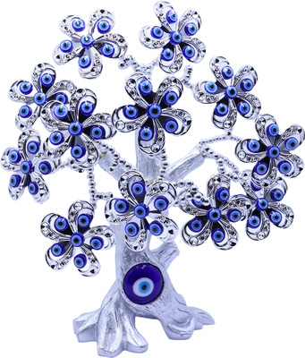 BHAGYA G Evil Eye Flower Tree Feng Shui Items for Good Luck Positive Energy Home Décor Decorative Showpiece  -  23 cm(Crystal, Silver)