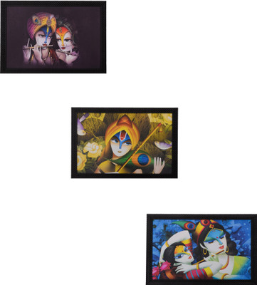 eCraftIndia Set Of 3 Radha Krishna Decorative Showpiece  -  35 cm(Wood, Multicolor)