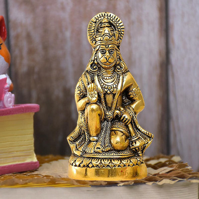 Kitlyn lord hanuman idol/ bajrangbali hanuman ji murti for home/metal hanuman ji statue Decorative Showpiece  -  14 cm(Brass, Gold)