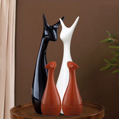 GW Creations Lucky Deer Statue Family Piano Finish Ceramic Figures Deer Couple Decorative Showpiece  -  25 cm(Polyresin, Multicolor)
