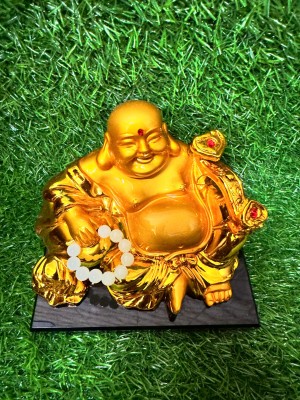 ISH Feng Shui Laughing Buddha for Wealth, Money, Success, Happiness and prosperity Decorative Showpiece  -  10 cm(Resin, Gold)