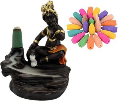 Paradise Lord Krishna Smoke Backflow Decorative Showpiece with 10 Cones for Gifting | Decorative Showpiece  -  12 cm(Polyresin, Brown)