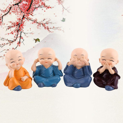 Buyerzone 4PCS Cute Monk Figurine Small Buddha Statue Resin Car Dashboard Interior Home Decorative Showpiece  -  5 cm(Resin, Multicolor)