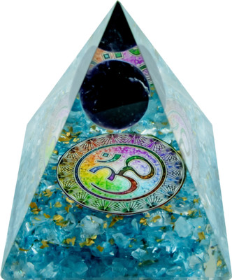 TREEMAISON Vastu Crystal OM TURQUOISE BALL PYRAMID (3 INCH)/ Crystal Pyramid for Vastu Decorative Showpiece  -  7.62 cm(Crystal, Light Blue)
