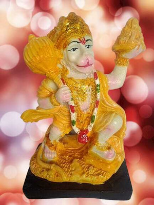 RAMASITA Hanuman Ji Ki Murti Lord Balaji Bajrangbali Sankat Mochan Bhagwan Idol Decorative Showpiece  -  15 cm(Polyresin, Gold)