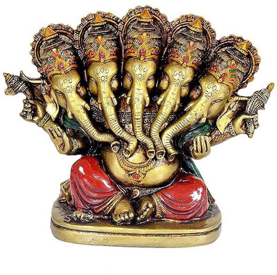 Littykart Yellow Ganesha for Home decor, Gifting Car Dashboard Decorative Showpiece  -  9 cm(Polyresin, Gold)