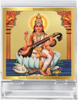 DIVINITI Goddess Sarswati Idol Photo Frame Car Dashboard|24K Gold Plated ACF 3A Frame Decorative Showpiece  -  11 cm(Plastic, White)