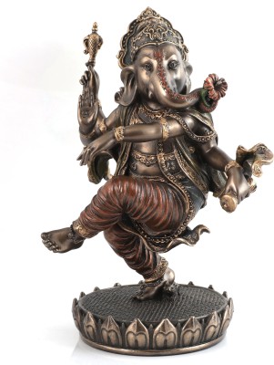 Antiques Nirmala Fine Quality Poly Resin Large 17'' Tall Dancing Ganesha on Lotus Pedestal Hindu God of Success Ganpati Statue Figurine Decorative Showpiece  -  20 cm(Polyresin, Brown)