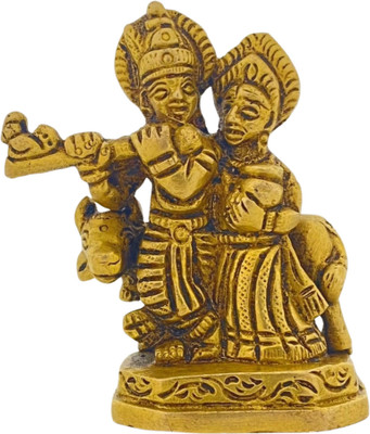 L AND C VENTURES Radhe Krishna Statue 7cm Decorative Showpiece  -  7 cm(Brass, Gold)