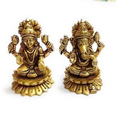 HE Products Brass Ganesh ji Laxmi ji 700 gm Decorative Showpiece  -  8 cm(Brass, Yellow)