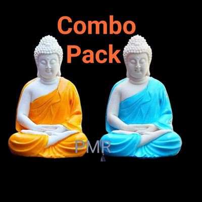 pmr enterprises Dhyan Orange Buddha Statue And White Buddha statue 5.5-inch Decorative Showpiece  -  14 cm(Resin, Multicolor)