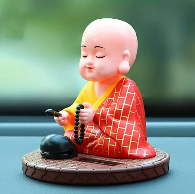 KARNIKHA INTERNATIONAL BRAND HUB KARNI - Solar Buddha, Moving Head and Hand both Buddha Monk Statue Decorative Showpiece  -  8 cm(Plastic, Red)