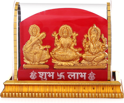 AARTISH Lakshmi Ganesh Saraswati Idol in Glass Box Decorative Showpiece  -  10 cm(Glass, Gold)