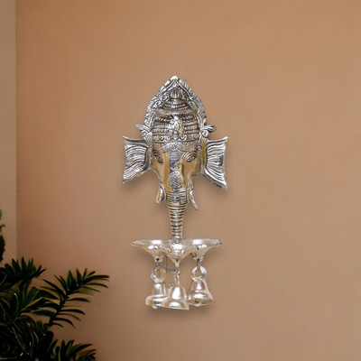 DreamKraft Antique Look Statue/Idol Ganesh Wall Hanging with Diya's Decorative Showpiece  -  22 cm(Aluminium, Silver)