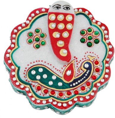 JaipurCrafts Kundan Studded Peacock Roli Tikka Chopra Decorative Showpiece  -  10.16 cm(Stone, Multicolor)