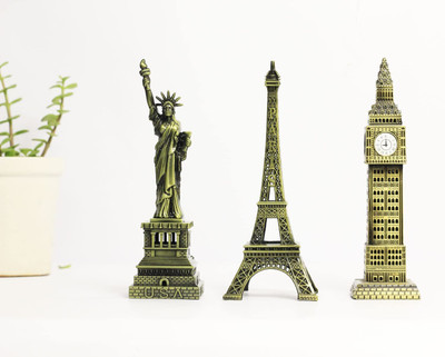 THE QUIRKY HOME Eiffel Tower, Big Ben Tower and Statue of Liberty Monuments Combo Model Replica, Decorative Showpiece  -  18 cm(Metal, Brown)
