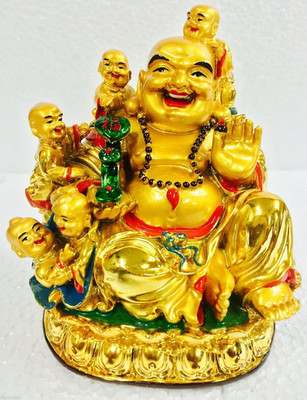 Crivaln Feng Sui Laughing Buddha Decorative Showpiece  -  5 cm(Resin, Multicolor)