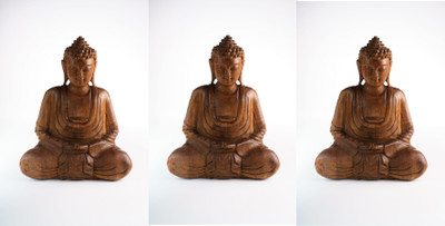 Bagus Buddha Statue Bag Sitting Buddha Figure Sculpture Home Office Desk Decorative Decorative Showpiece  -  26 cm(Wood, Brown)