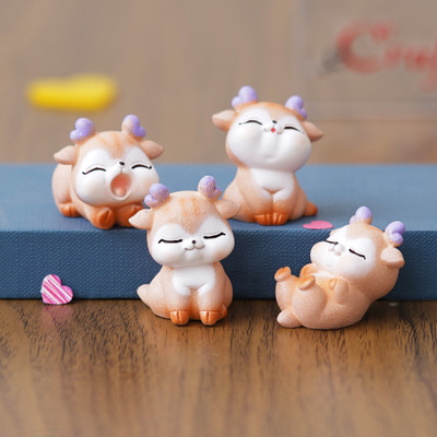 eCraftIndia Set of 4 Miniature Cute Deer Statues Animal Figurines Showpiece Decorative Showpiece  -  3 cm(Polyresin, Multicolor)