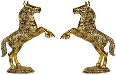 GIFTCITY Set of 2 Jumping Horse for Home Decor Decorative Showpiece  -  26 cm(Metal, Gold Plated, Gold)